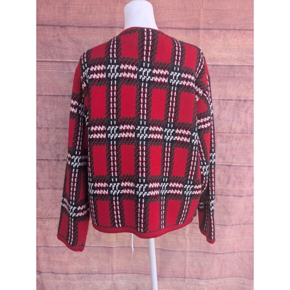 Plaid Cardigan Sweater Crystal Kobe Vintage Size S Ugly Christmas - Picture 3 of 8